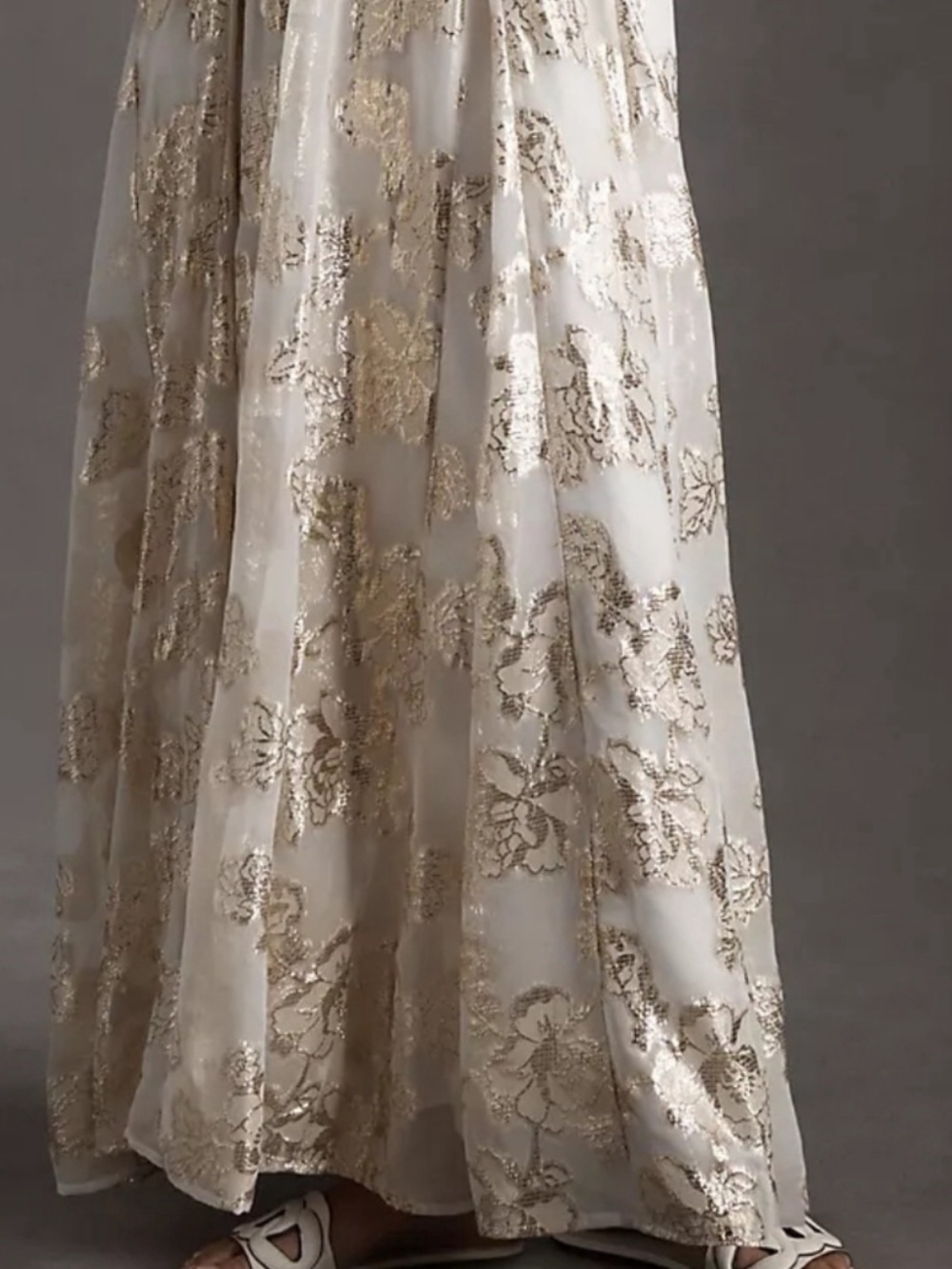 Free People Ivory Halter Maxi with Gold Floral Embroidery - Picture 4 of 9